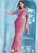 Lycra Pink Party Wear Beads Work Ready To Wear Saree